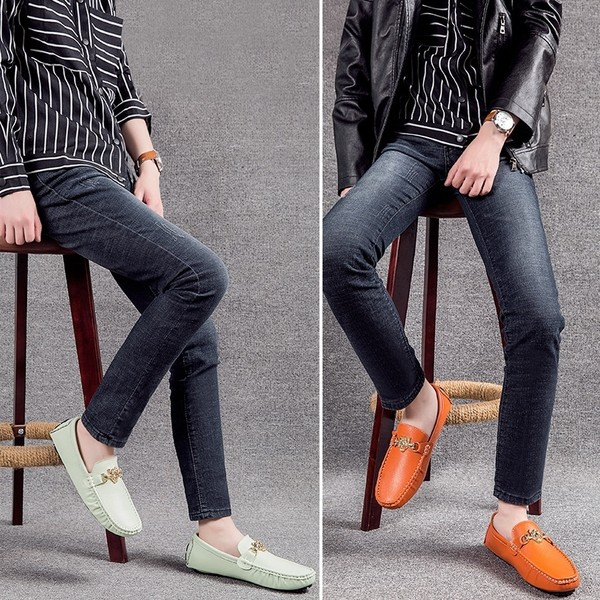 Vīriešu moderni eko ādas mokasīni ar metāla apdari