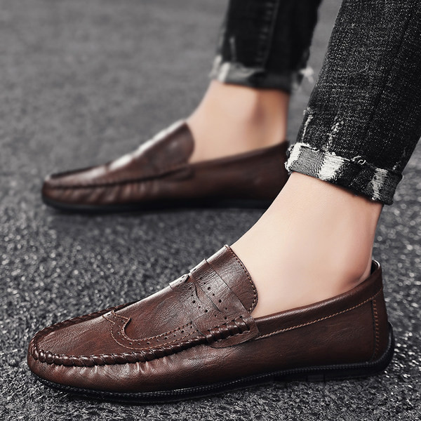 Jauns eko ādas mokasīnu modelis melnā un brūnā krāsā