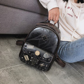 Jauns eko-ādas mugursomas modelis ar metāla kniedēm