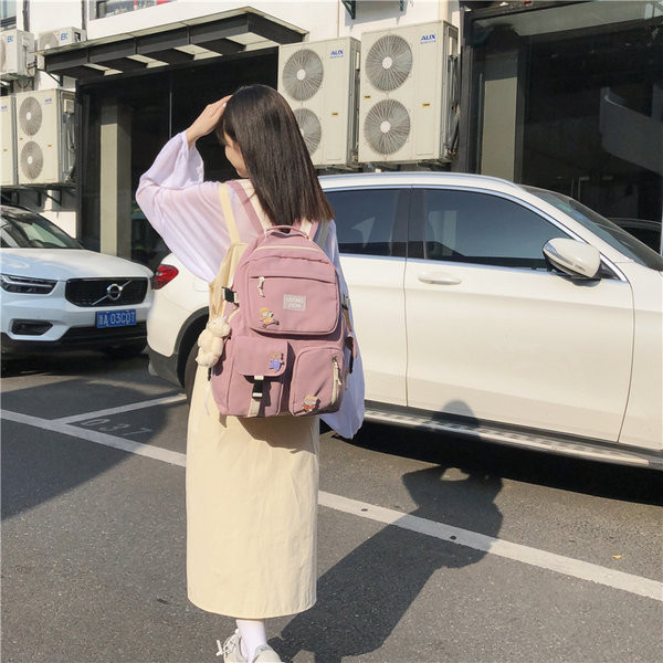 Γυναικείο υφασμάτινο σακίδιο με αξεσουάρ αρκουδάκι