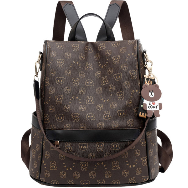 Γυναικείο casual έκο δερμάτινο σακίδιο πλάτης με μπρελόκ αρκουδάκι