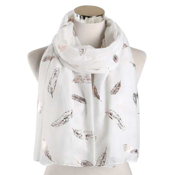 Eșarfă de damă potrivită pentru fiecare sezon cu imprimeu cu pene