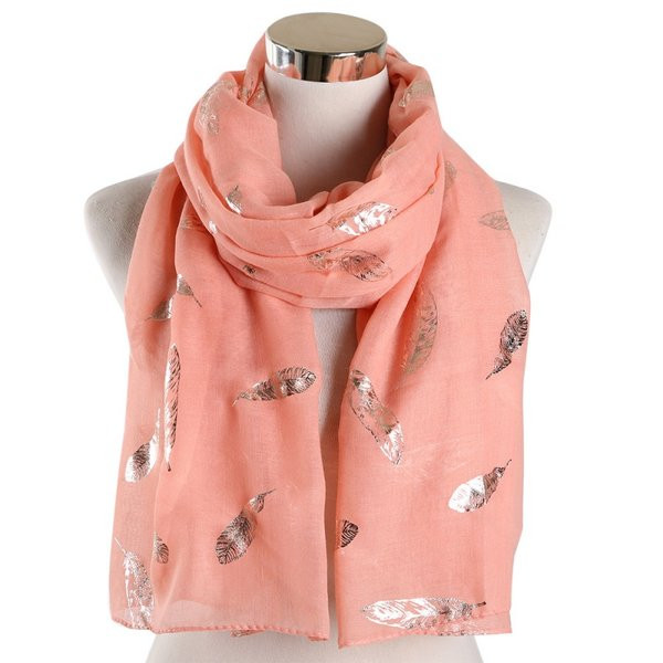 Eșarfă de damă potrivită pentru fiecare sezon cu imprimeu cu pene
