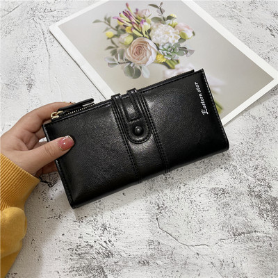 Moderni moteriška piniginė iš eko odos su užtrauktuku ir užsegimu