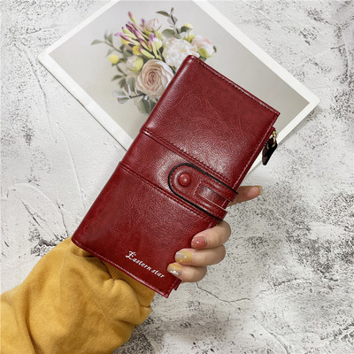 Moderni moteriška piniginė iš eko odos su užtrauktuku ir užsegimu