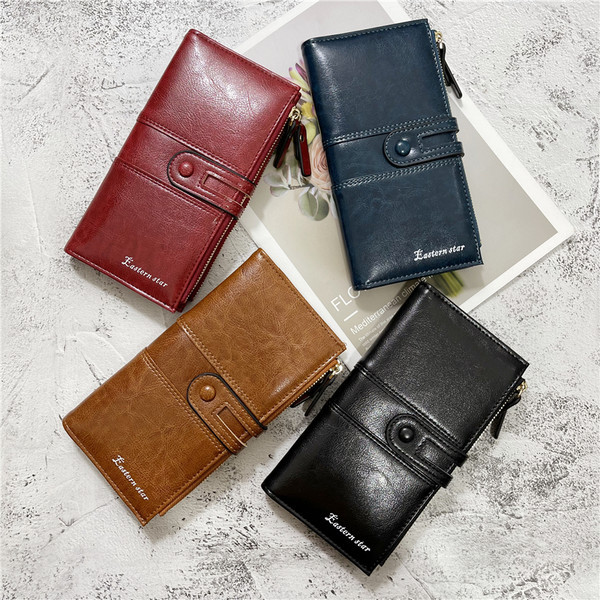 Moderni moteriška piniginė iš eko odos su užtrauktuku ir užsegimu