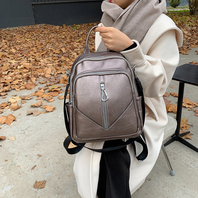 Ikdienas mugursoma sievietēm no eko ādas ar rāvējslēdzējiem