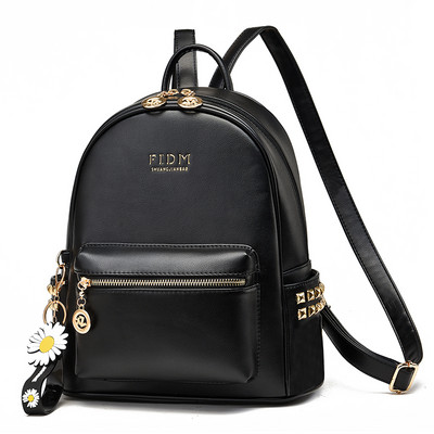 Γυναικείο σακίδιο από οικολογικό δέρμα με φερμουάρ και διακόσμηση λουλουδιών σε δύο μεγέθη