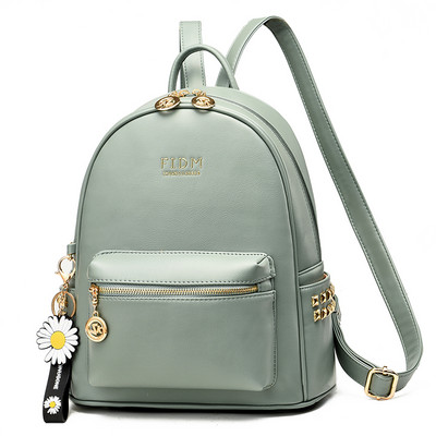 Γυναικείο σακίδιο από οικολογικό δέρμα με φερμουάρ και διακόσμηση λουλουδιών σε δύο μεγέθη