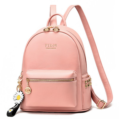 Γυναικείο σακίδιο από οικολογικό δέρμα με φερμουάρ και διακόσμηση λουλουδιών σε δύο μεγέθη