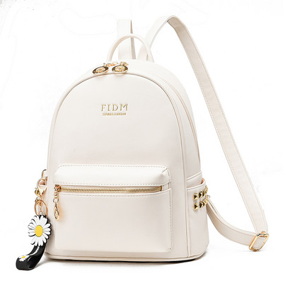 Γυναικείο σακίδιο από οικολογικό δέρμα με φερμουάρ και διακόσμηση λουλουδιών σε δύο μεγέθη