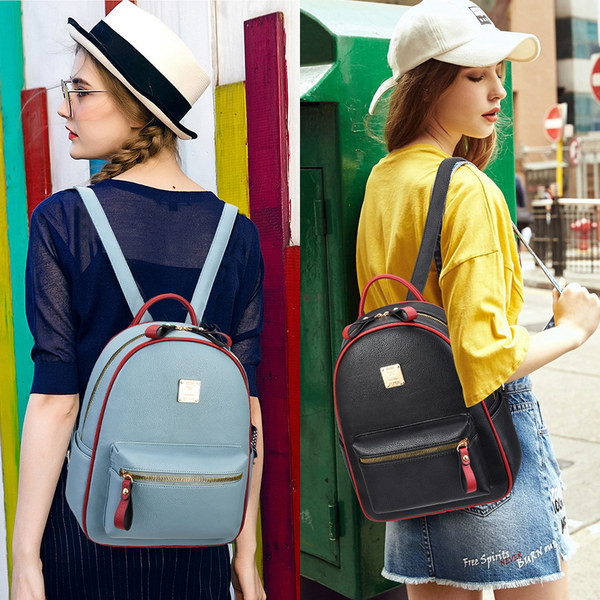 Дамска раница от еко кожа с заден и преден джоб с цип