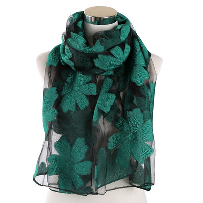 Дамски стилен шал от мрежест плат с декорация на цветя