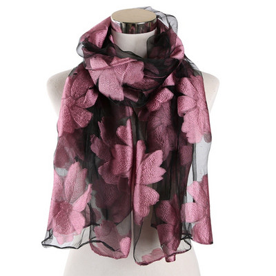 Дамски стилен шал от мрежест плат с декорация на цветя