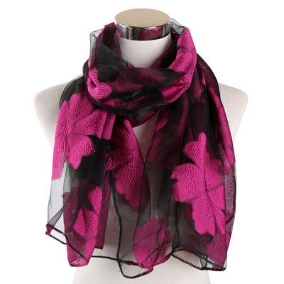 Дамски стилен шал от мрежест плат с декорация на цветя