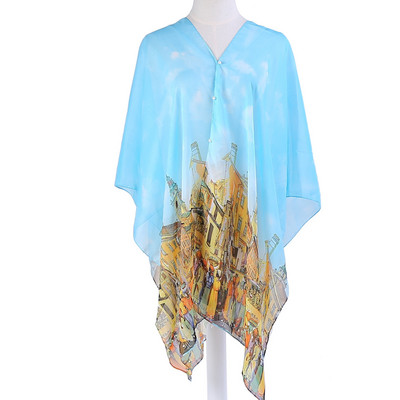 Μακρύ γυναικείο κασκόλ με κουμπιά και έγχρωμη εκτύπωση