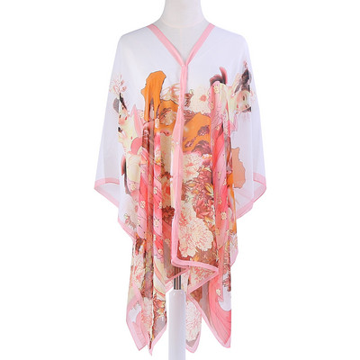 Μακρύ γυναικείο κασκόλ με κουμπιά και έγχρωμη εκτύπωση