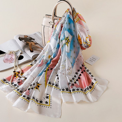 Κομψό γυναικείο κασκόλ κατάλληλο για καλοκαίρι με λουλουδάτη διακόσμηση