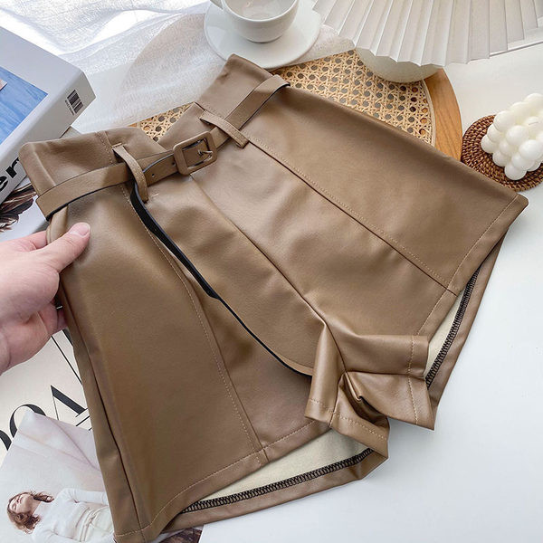 Naiste nahast püksid vöö ja kõrge vöökohaga