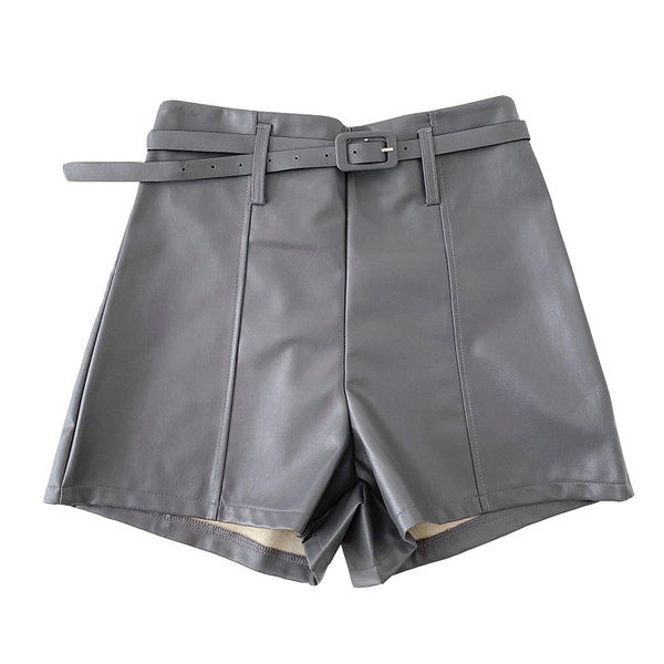 Naiste nahast püksid vöö ja kõrge vöökohaga