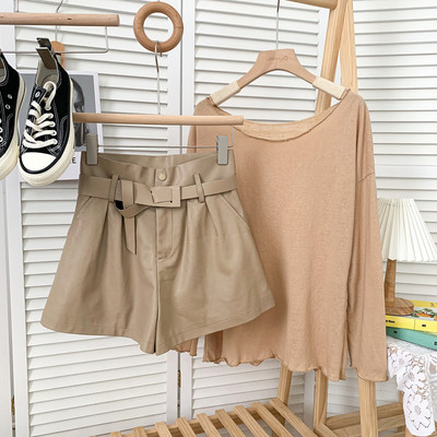 Modes šorti no eko ādas ar augstu vidukli