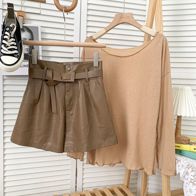 Modes šorti no eko ādas ar augstu vidukli