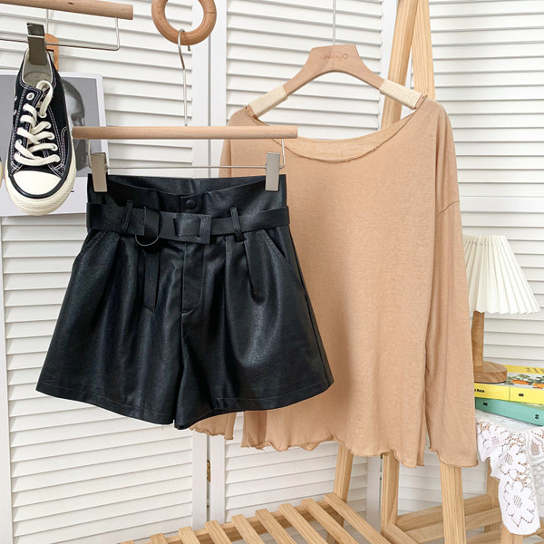 Modes šorti no eko ādas ar augstu vidukli