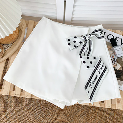 Fusta-pantaloni de dama model nou cu cravate alb-negru