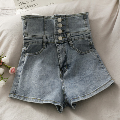 Pantaloni scurți din denim de damă cu talie înaltă și cravate