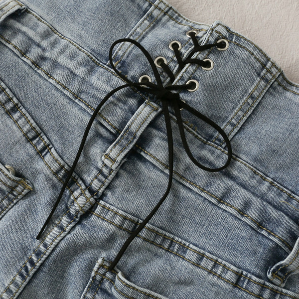 Pantaloni scurți din denim de damă cu talie înaltă și cravate