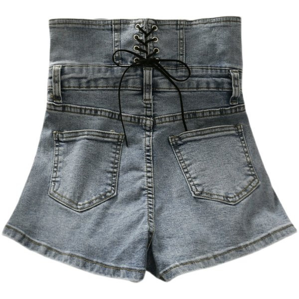 Pantaloni scurți din denim de damă cu talie înaltă și cravate