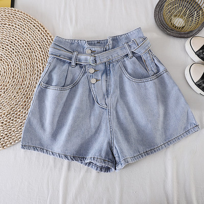 Sieviešu džinsa šorti ar jostu un kabatām