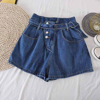 Sieviešu džinsa šorti ar jostu un kabatām