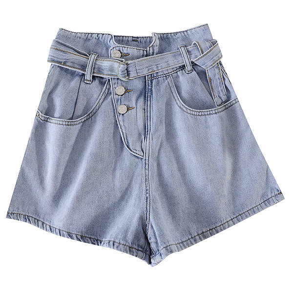 Sieviešu džinsa šorti ar jostu un kabatām