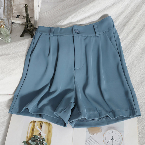 Pantaloni scurți de damă cu nasture cu talie înaltă și buzunar