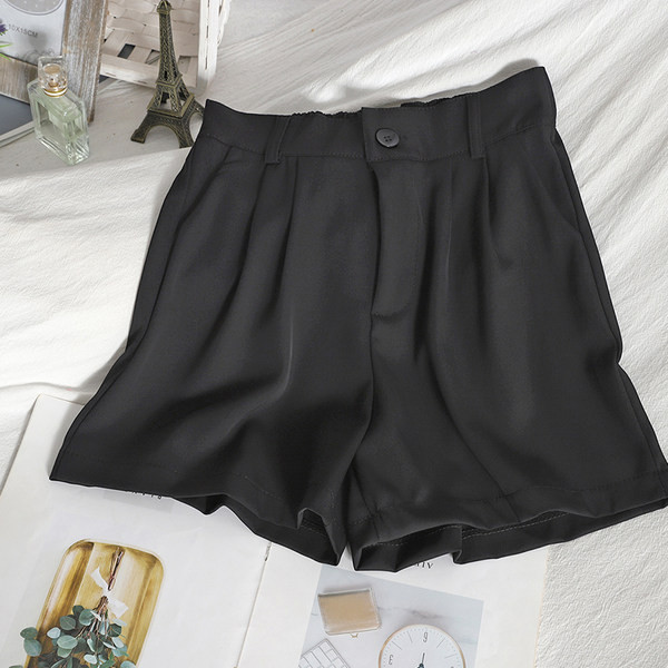 Pantaloni scurți de damă cu nasture cu talie înaltă și buzunar