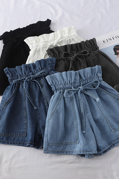 Pantaloni scurți casual din denim cu cravate pentru femei