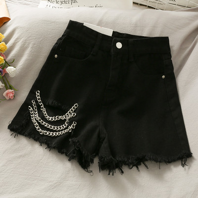 Sieviešu džinsa šorti ar metāla ķēdītēm