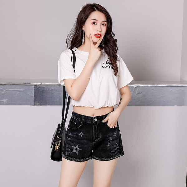 Sieviešu moderni džinsa šorti ar augstu vidukli