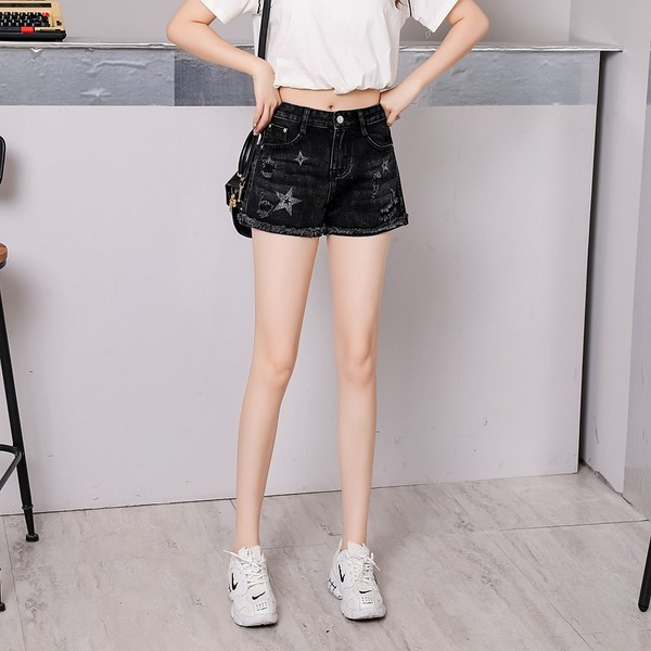 Sieviešu moderni džinsa šorti ar augstu vidukli