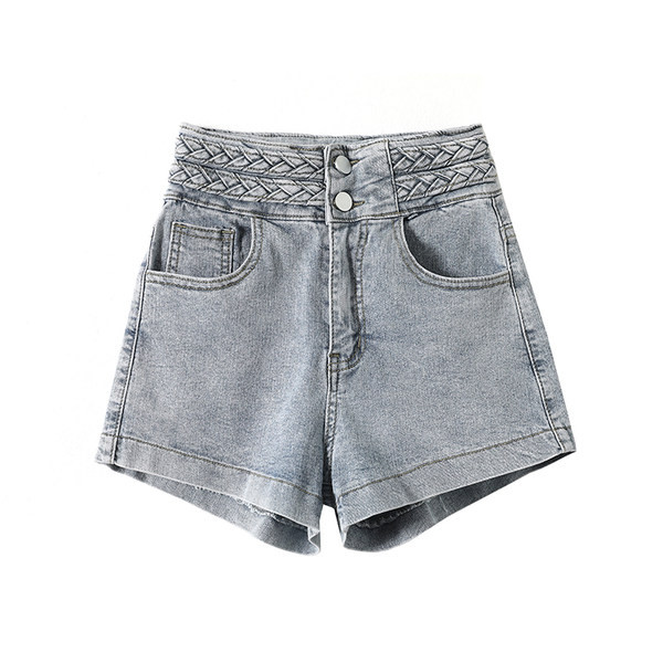 Īsi džinsi ar pogām un augstu vidukli - sievietēm