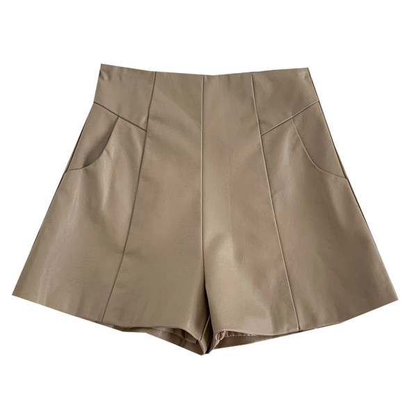 Pantaloni scurți din piele la modă cu talie înaltă
