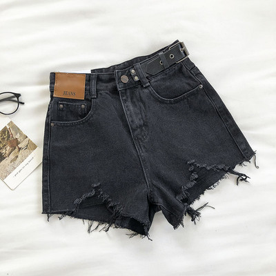 Модерни къси дънки със скъсани мотиви и цип