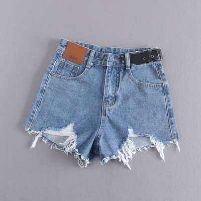 Модерни къси дънки със скъсани мотиви и цип