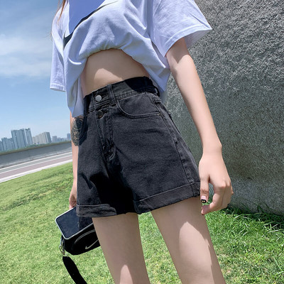 Дамски къс панталон с висока талия изчистен модел