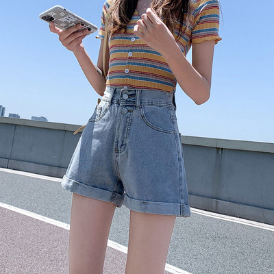 Дамски къс панталон с висока талия изчистен модел