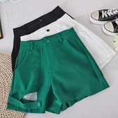 Sieviešu vienkrāsaini šorti ar augstu vidukli un kabatām