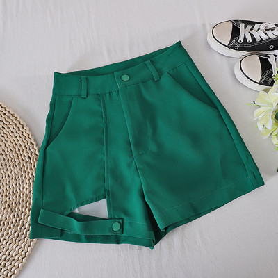 Sieviešu vienkrāsaini šorti ar augstu vidukli un kabatām