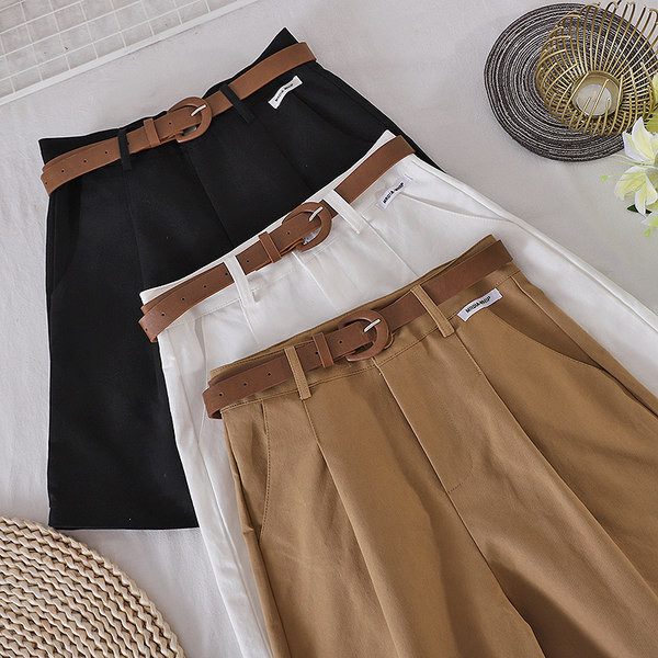 Sieviešu bikses ar jostu un kabatām trīs krāsās