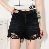 Pantaloni de dama din denim cu talie inalta si motive rupte